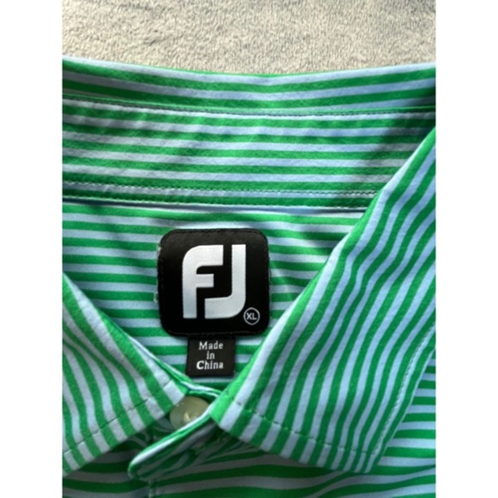 FootJoy Polo Shirt Mens XL Green Striped Performance Short Sleeve Golf Top - Picture 3 of 6